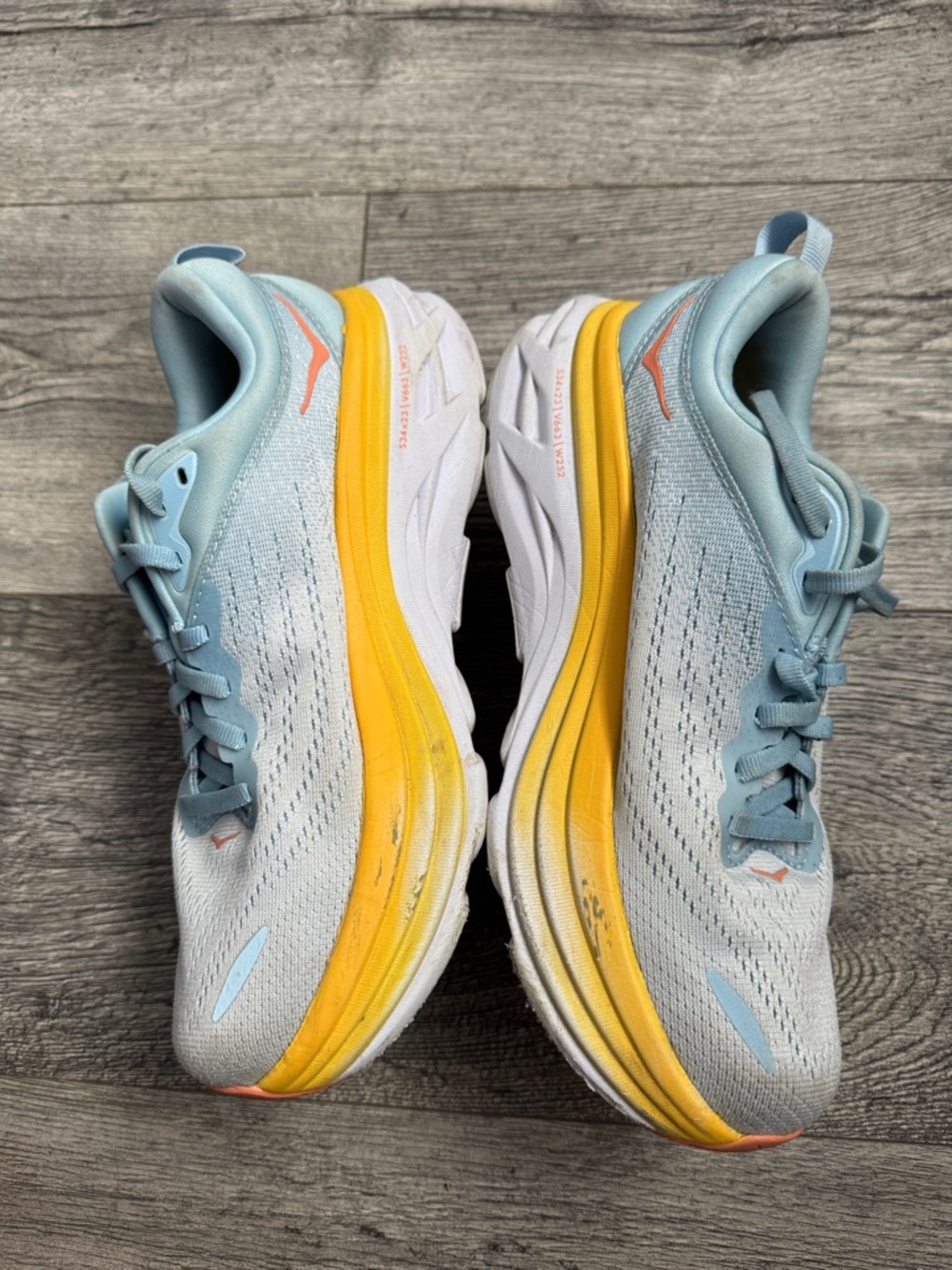 Hoka Light Blue Sneakers with Yellow Midsole and Coral Logo - Picture 4 of 9